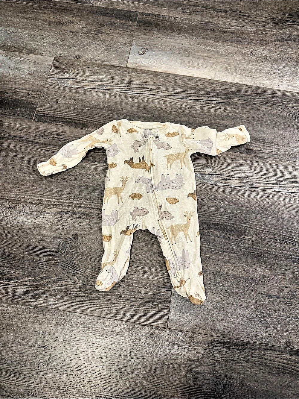carter's Forest Animals 2-Way Zip Footie Cream Baby 3M
